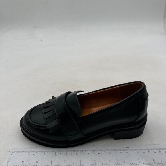 FOWT Women Round Toe Platform Penny Loafers Slip on Tassel Flat Pumps Black Shoe - Picture 2 of 8